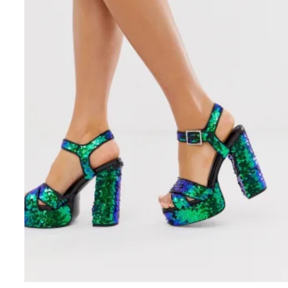 ASOS Sequin Platform Sandals - Green and Blue